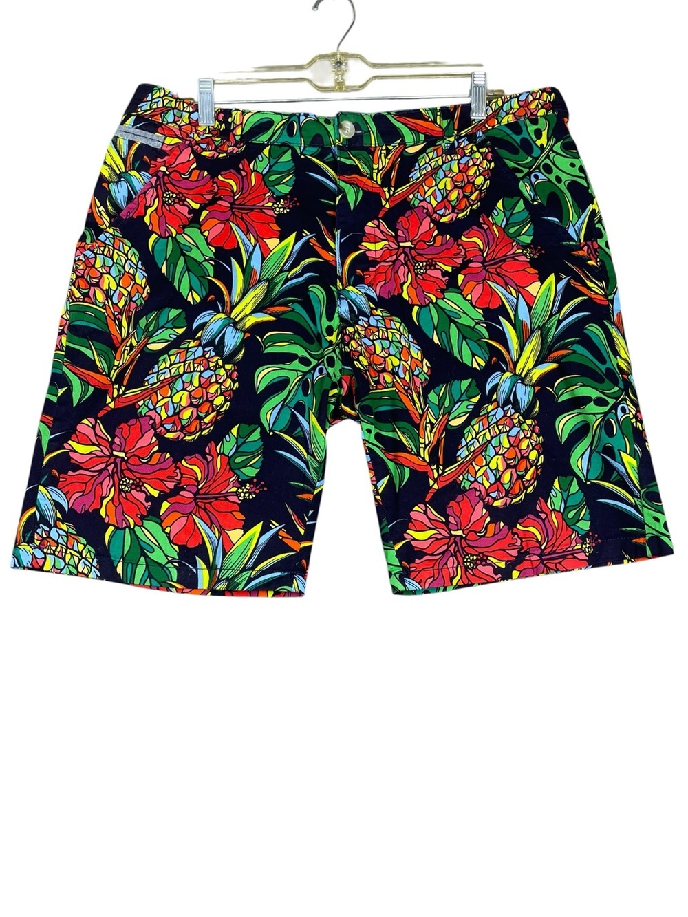 Hudson & Barrow Tropical Pineapple Beach Hawaiian Summer Fun Chino Shorts Sz 36